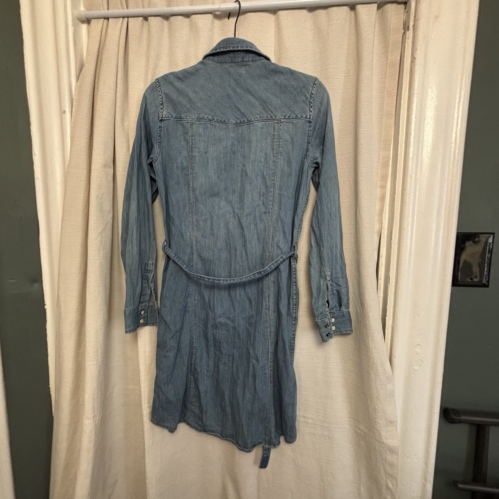 Gap 1969 Blue Cotton Denim Western Shirt Dress, XS, Long Sleeve, Belted - Picture 8 of 8